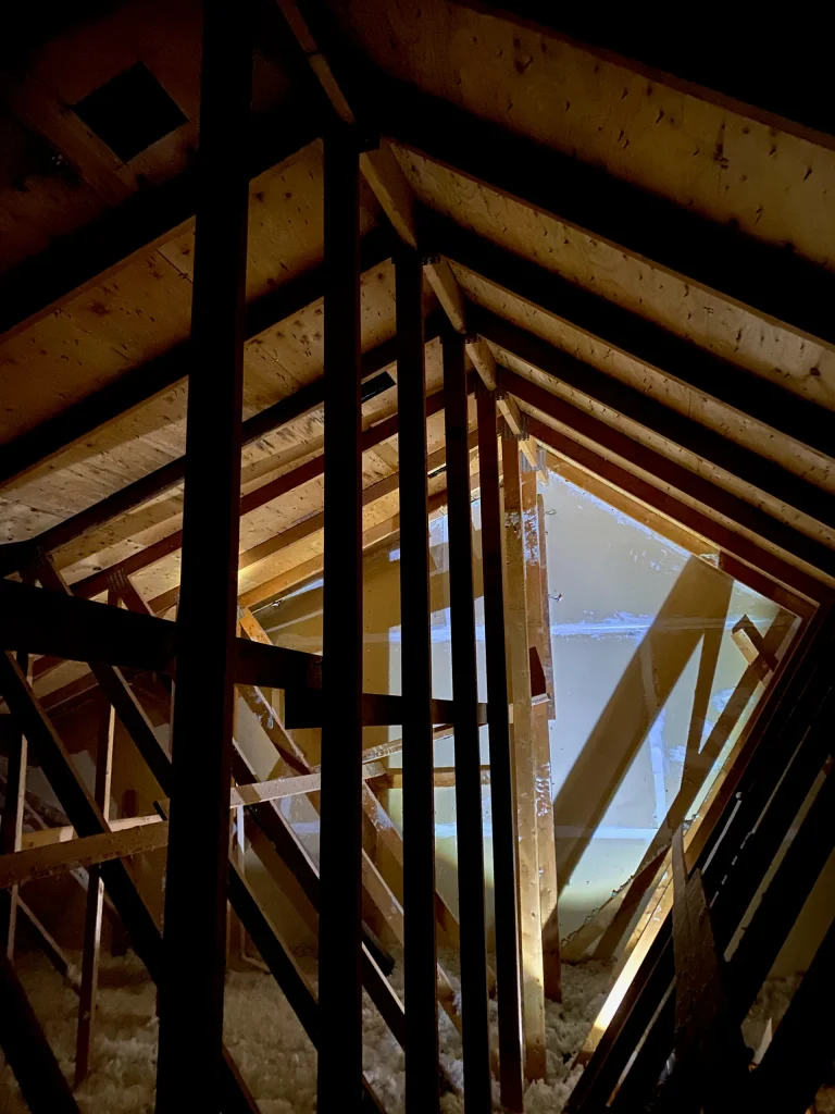 Existing townhouse attic framing before structural conversion