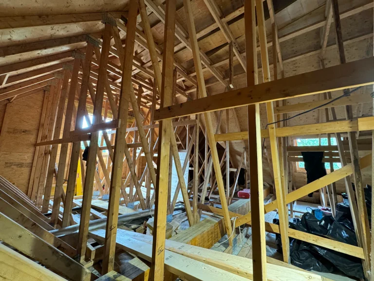 Existing attic framing before conversion in Meadowvale Village